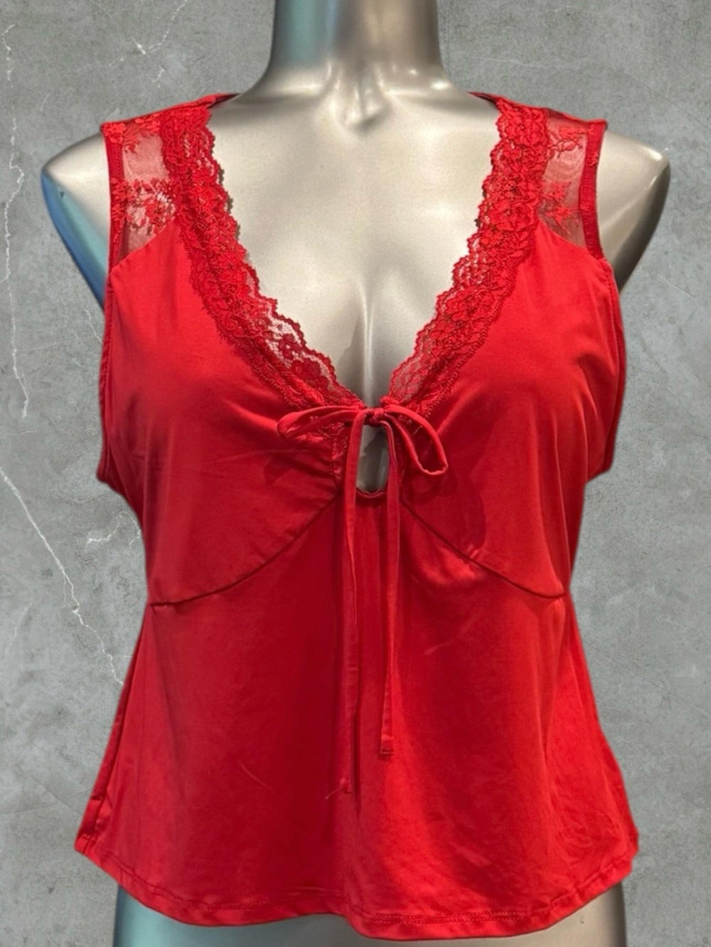 $10 Add-on | Red Lace-Trim Tie-Front Tank
